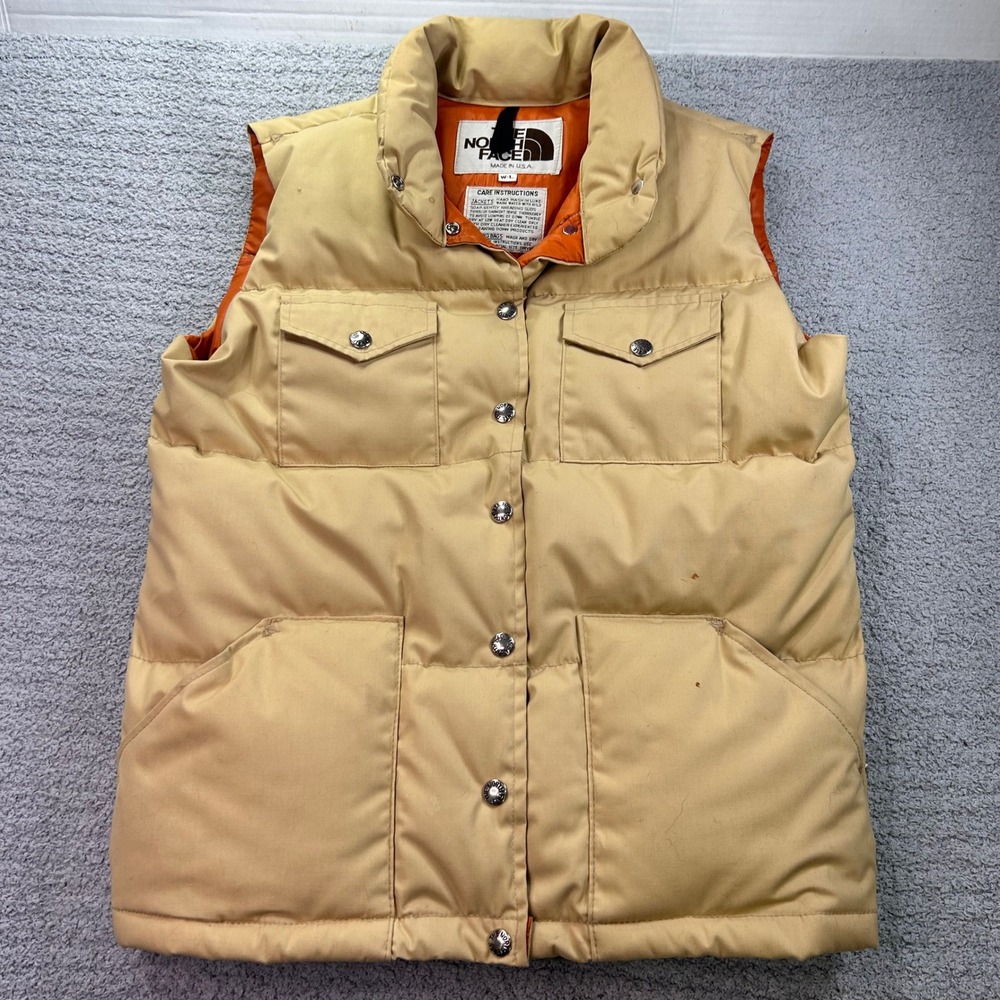 The North Face Vintage Brown Label Down Vest Tan Orange Women Large 70s 80s USA